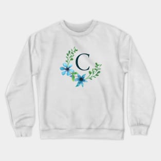 Floral Monogram C Pretty Blue Flowers Crewneck Sweatshirt